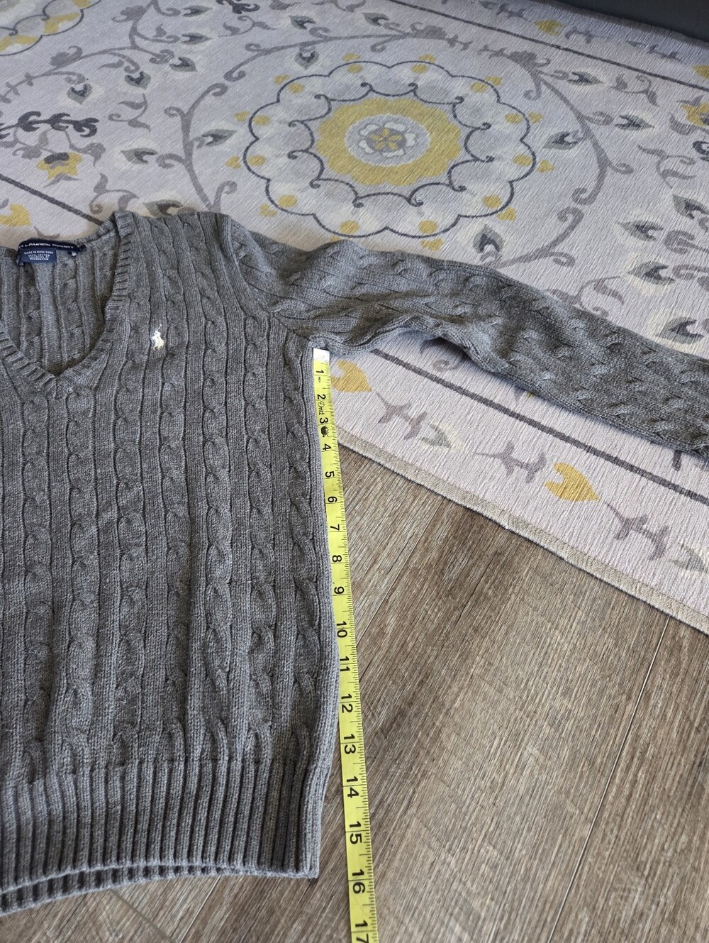 Ralph Lauren Sport 100% Cotton V Neck Sweater Grey Size Large - Picture 7 of 8